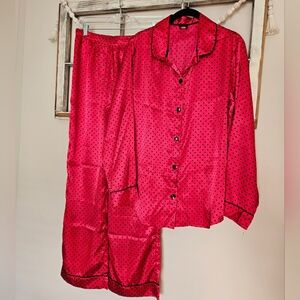 Apt. 9 Women's Red and Black Polka Dots Satin Pajama Set Size Medium